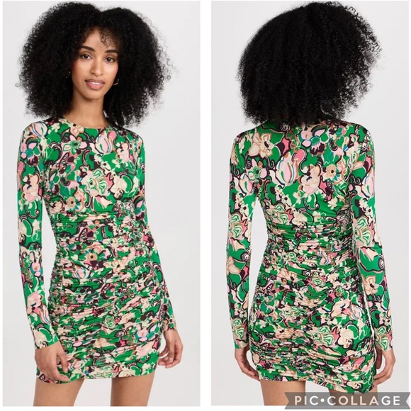 A.L.C. Dresses & Skirts - A.L.C. Kiki Ruched Mini Dress Emerald Multi Floral‎ XS